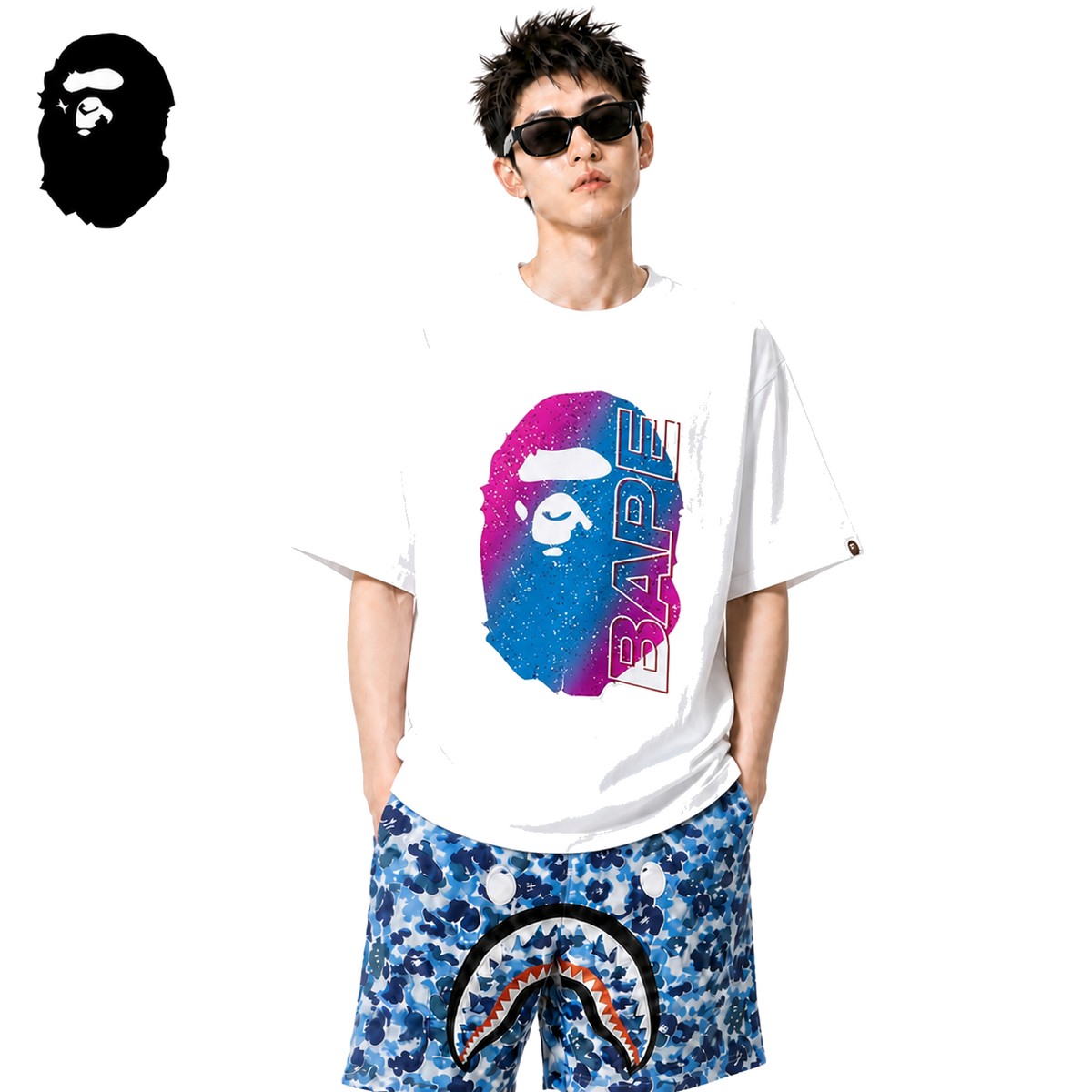 BAPE Electro Neon Ape Head Men's T-Shirt - White