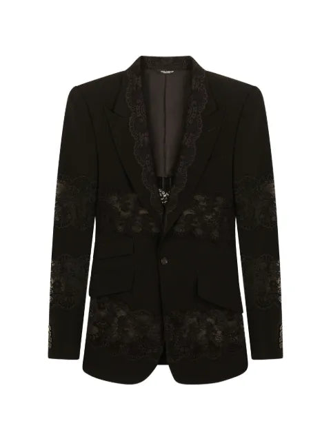 Dolce & Gabbana lace-panel single-breasted blazer
