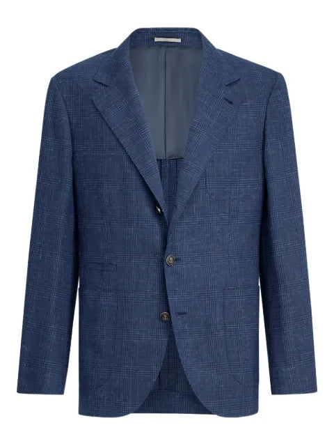 Brunello Cucinelli wool, silk and linen Prince of Wales deconstructed blazer