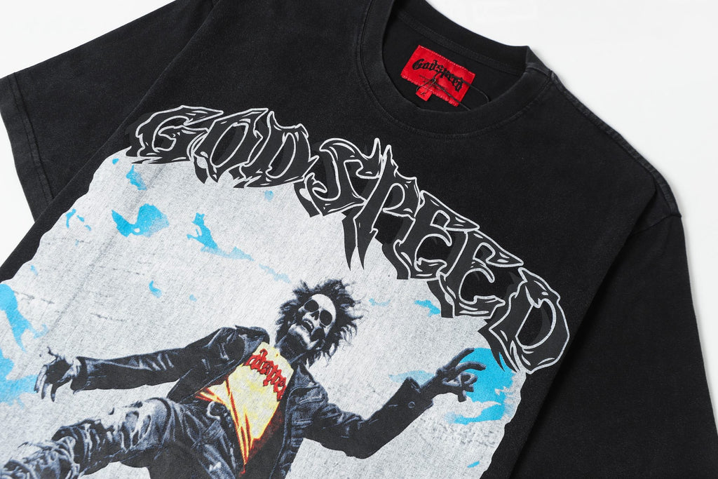 Godspeed Mountain Rock Skeleton Short‑Sleeve T‑Shirt (Black)