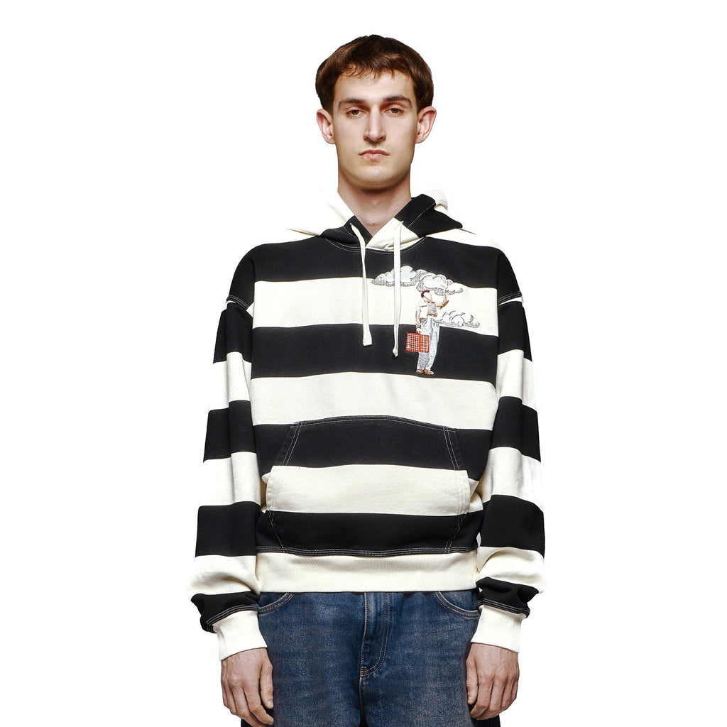 "on air" ecru-navy striped Hoodie