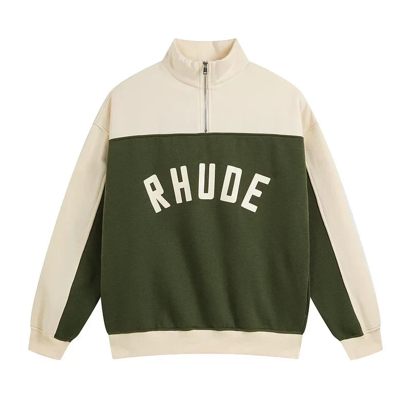 Rhude Color Block Quarter Zip Arch Logo Sweatshirt Green
