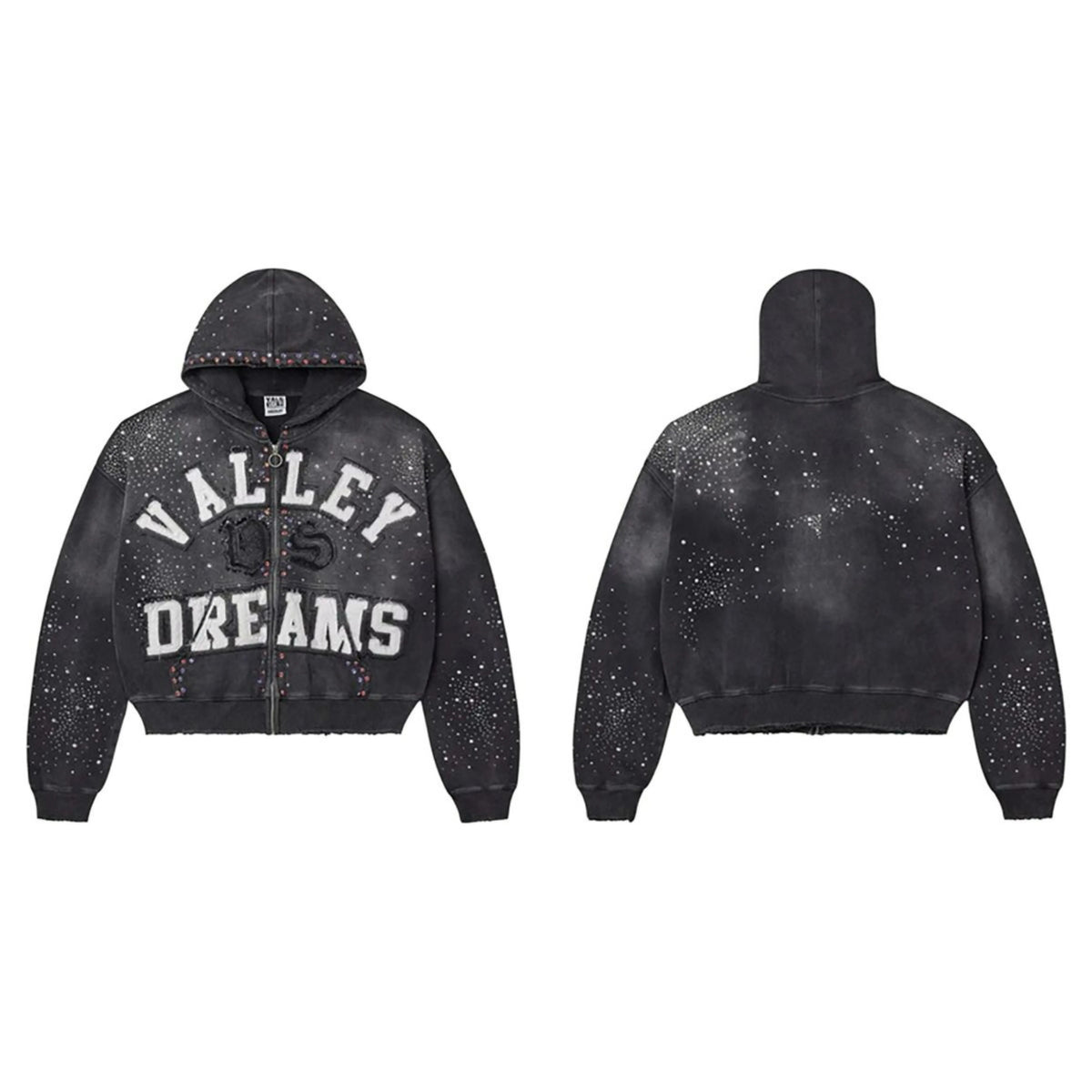 Vale Forever Valley Dreams Rhinestone Galaxy Zip Hoodie — Black
