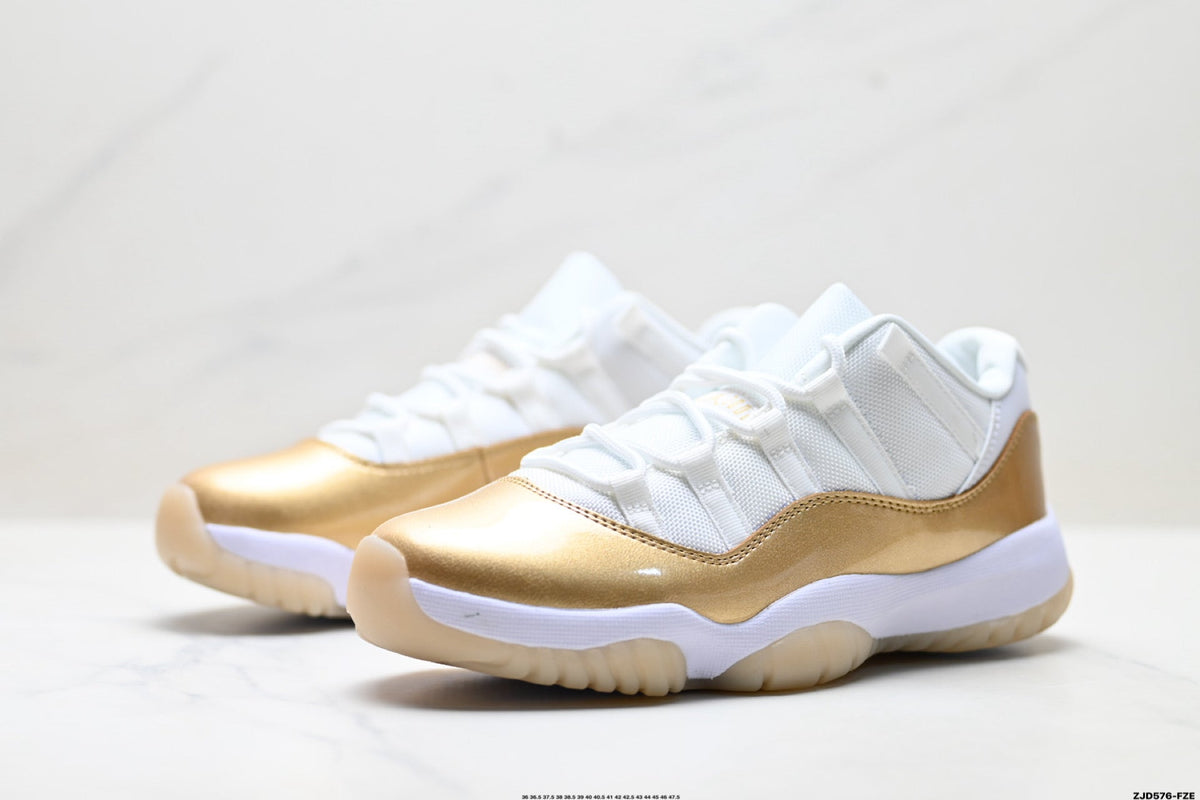 Air Jordan 11 Retro White and Metallic Gold Unisex Sneakers Style 05