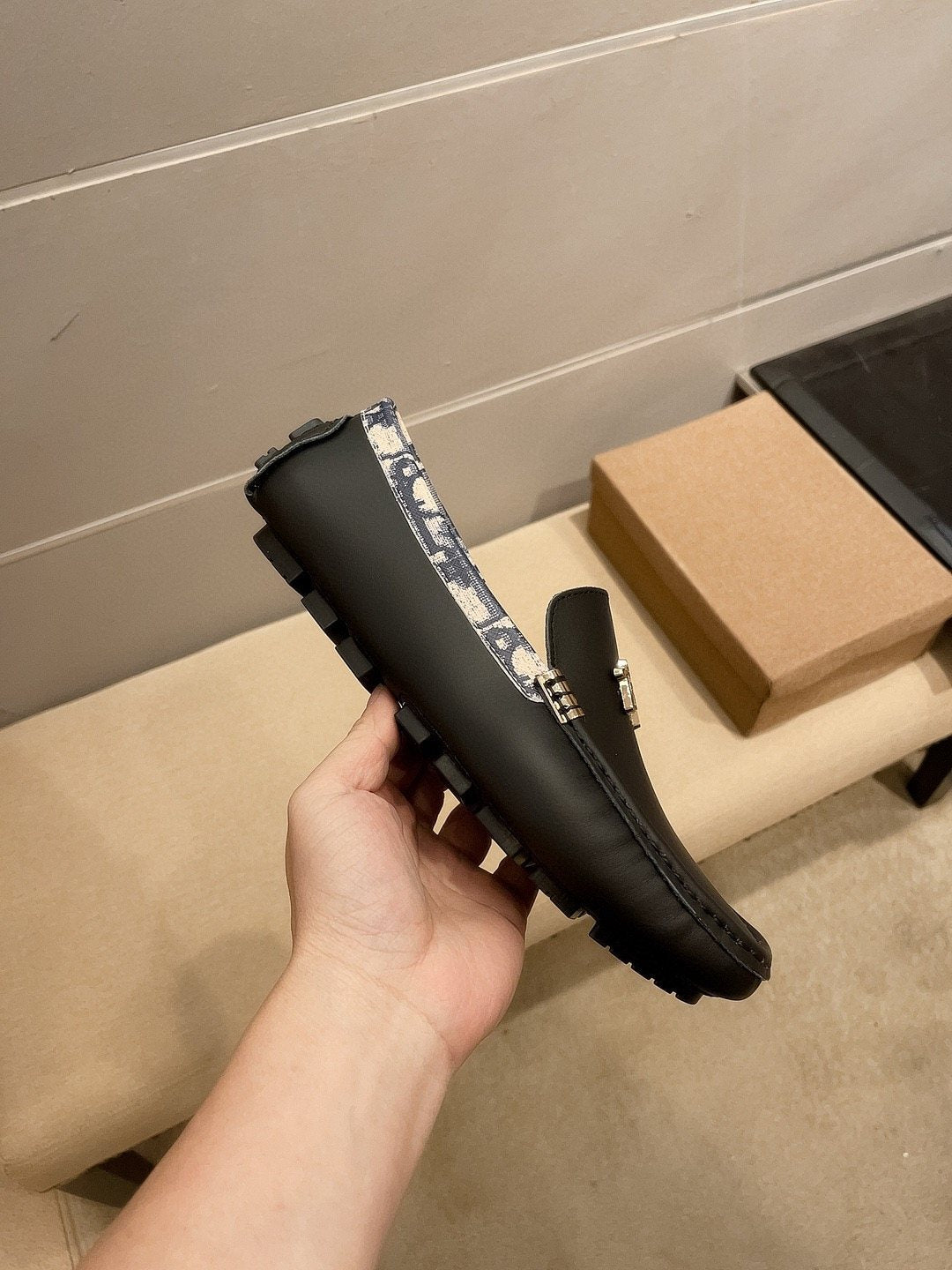 Dior Black Patterned-Trim Loafers