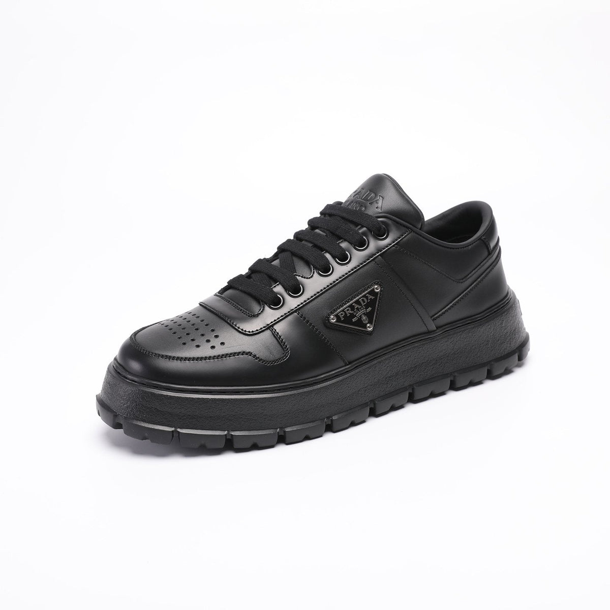 Prada Men's Triangle Plaque Low-Top Sneakers - Textured Lug Outsole