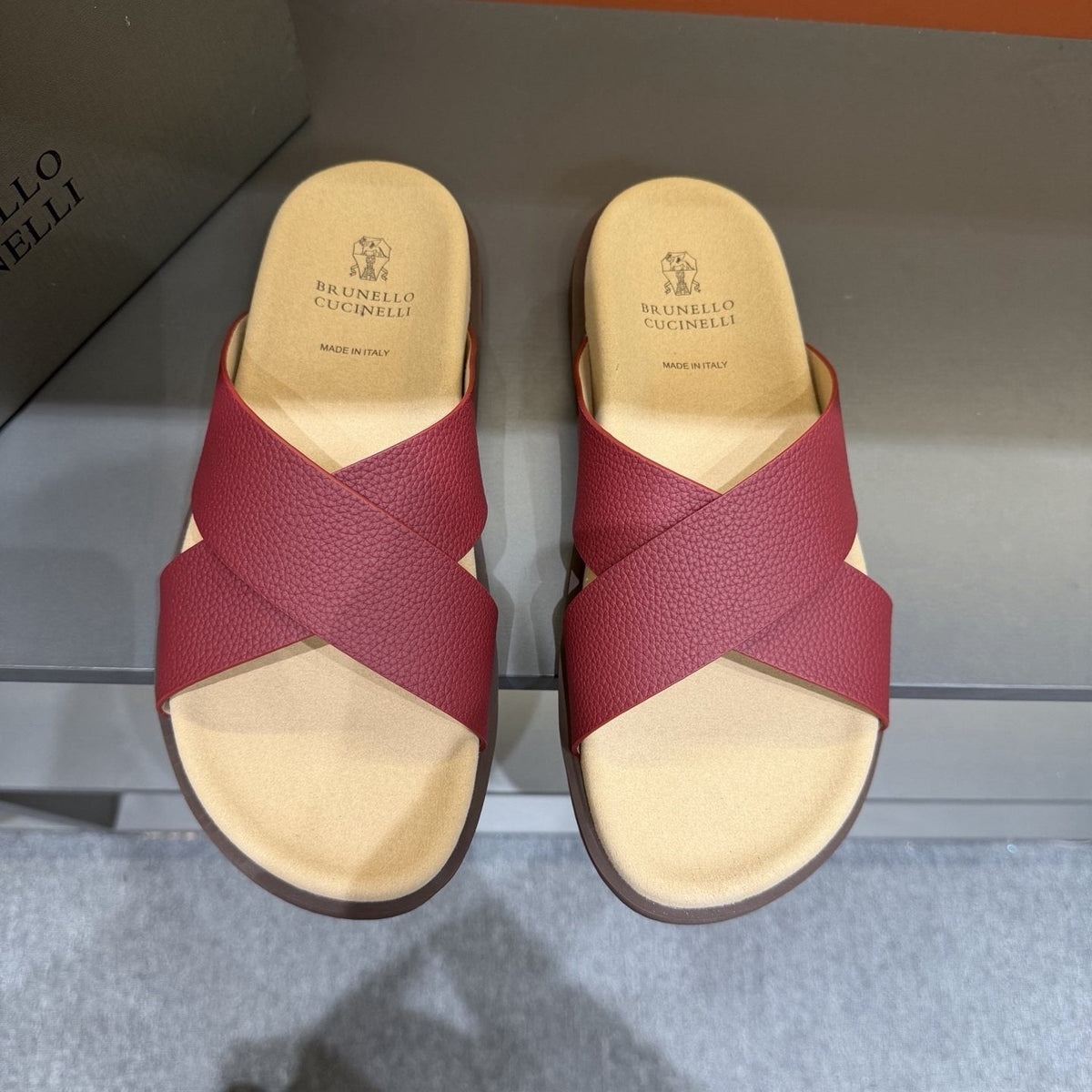 Brunello Cucinelli Men's Cross-Strap Slide Sandals - Contoured Footbed