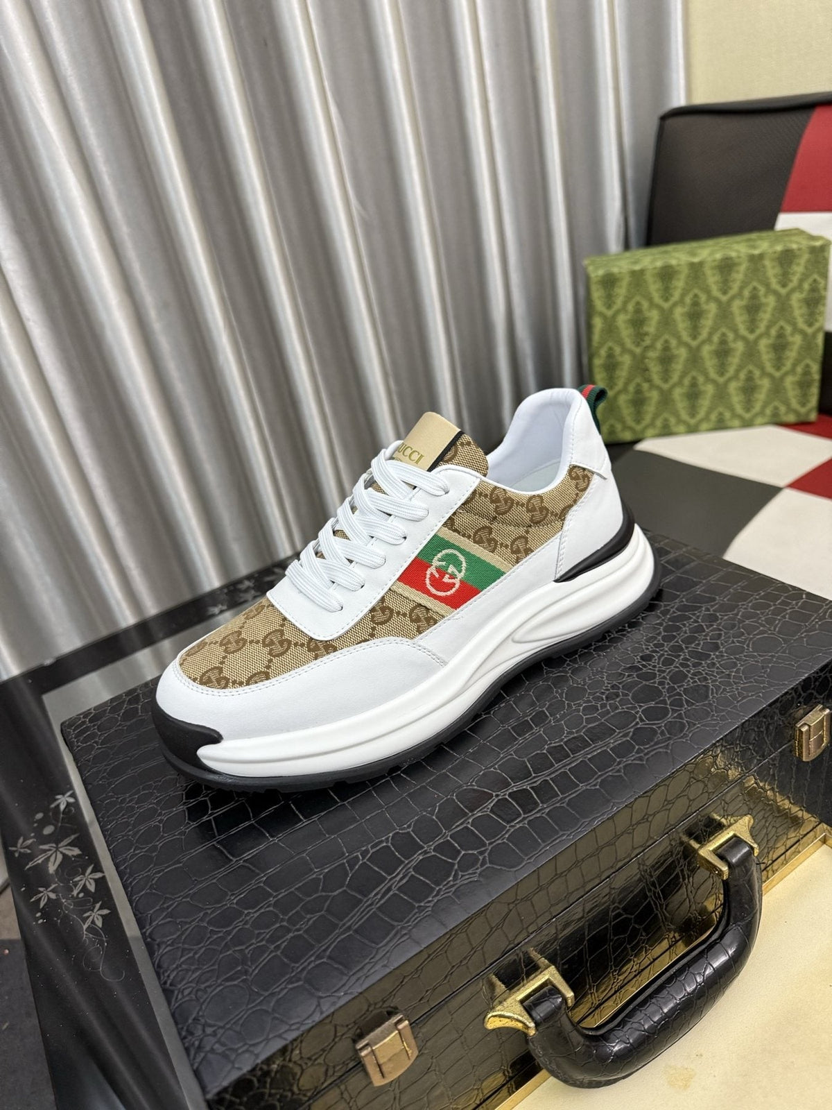 Gucci Men's Monogram Stripe Low-Top Sneakers - Layered Rubber Sole