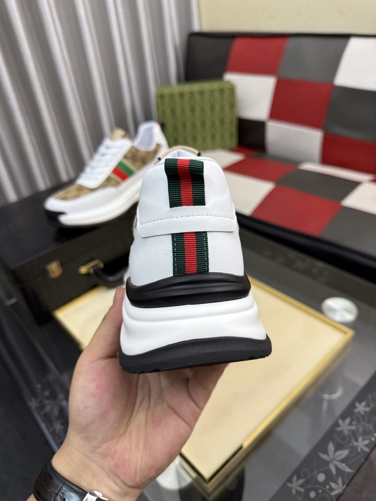 Gucci Men's Monogram Stripe Low-Top Sneakers - Layered Rubber Sole