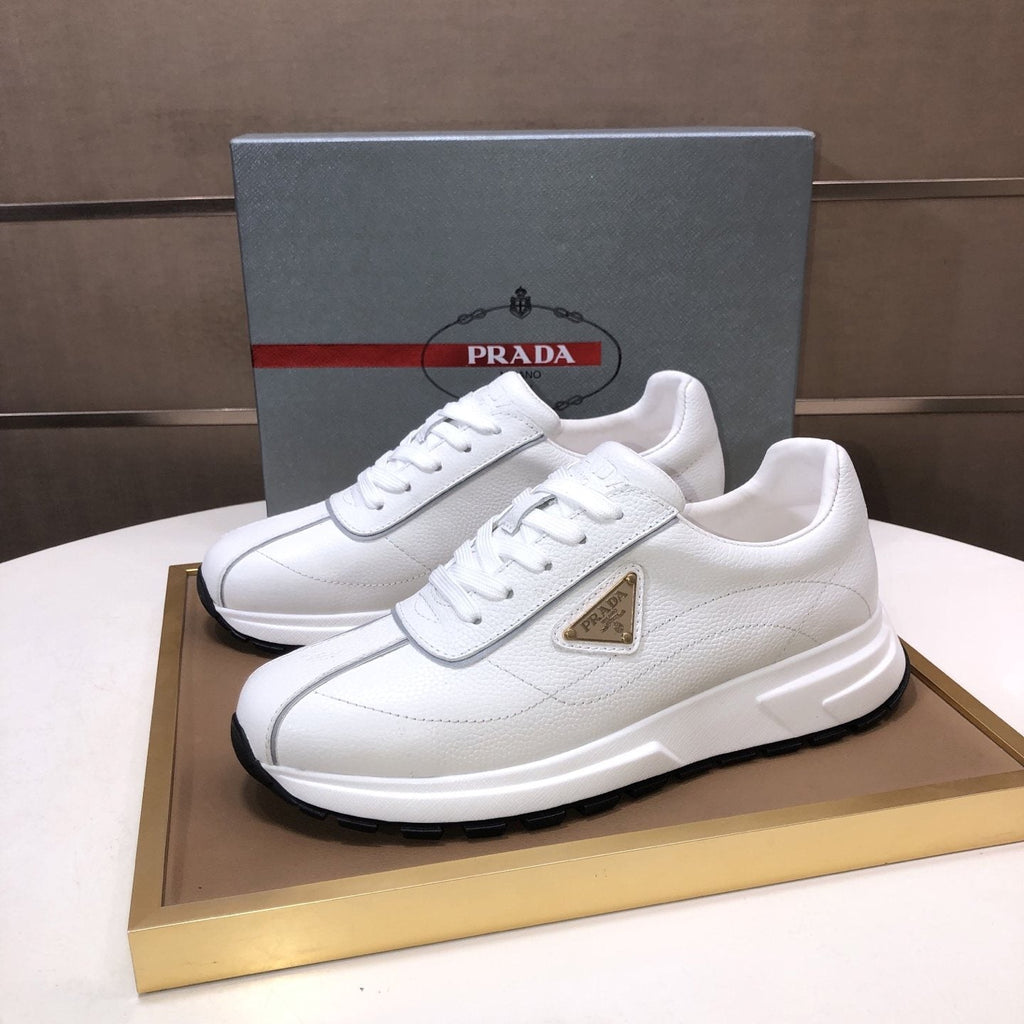 Prada Triangle Plaque Low-Top Sneakers - Triangular Side Plaque Detail