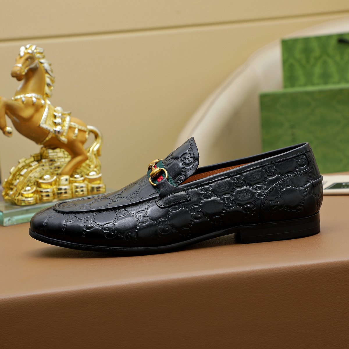 Gucci Patterned Metal-Bit Loafers