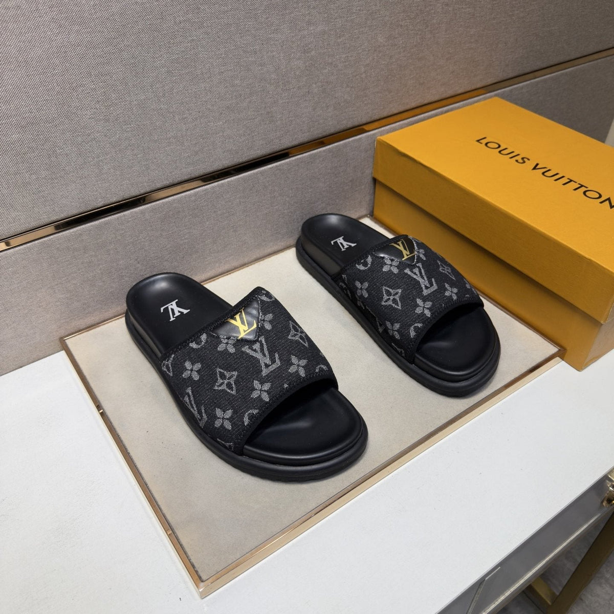 Louis Vuitton Navy Patterned Slide Sandals