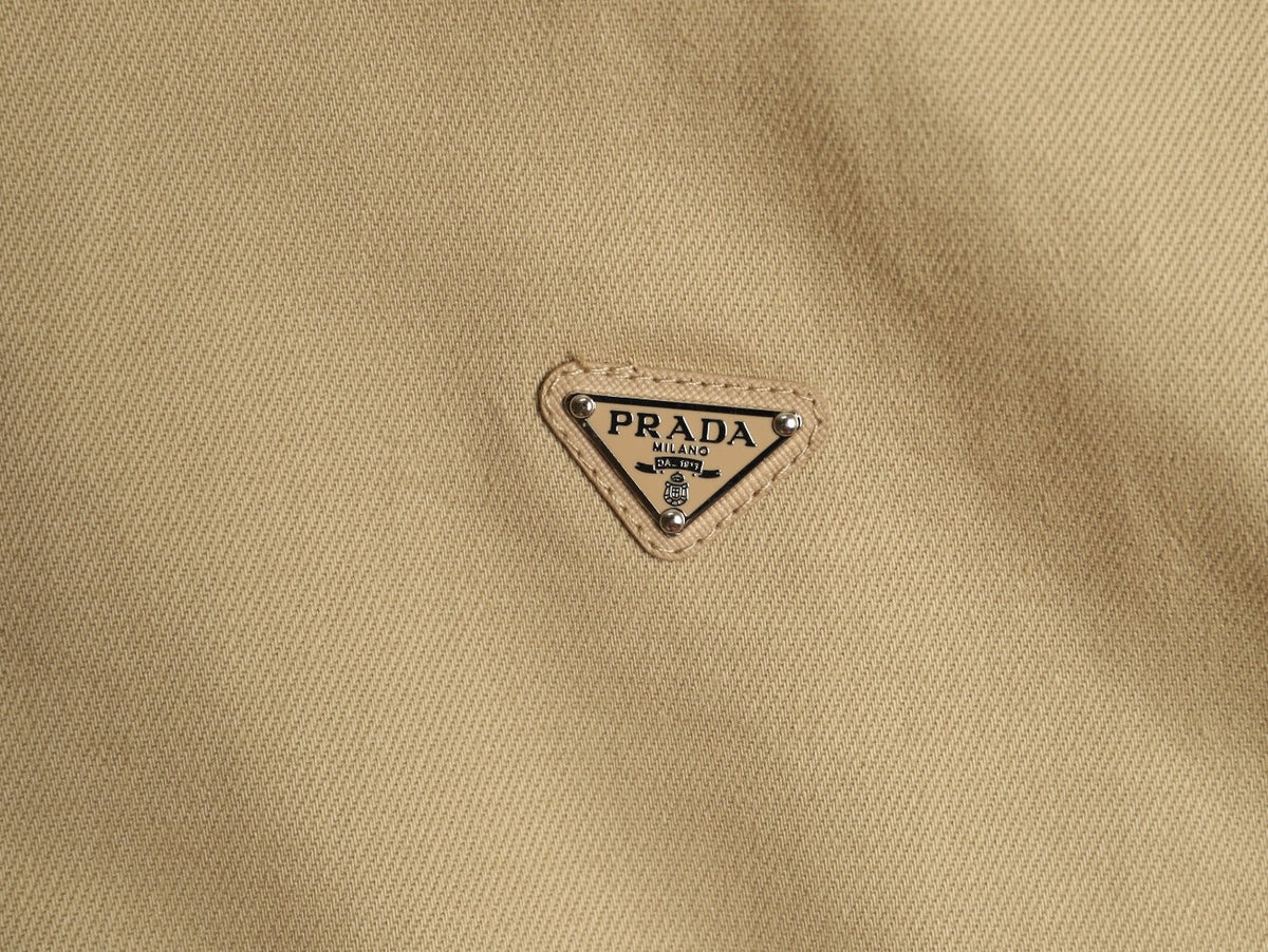 Prada PRD Distressed Khaki Cropped Denim Jacket